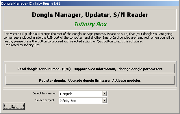 infinity dongle manager update